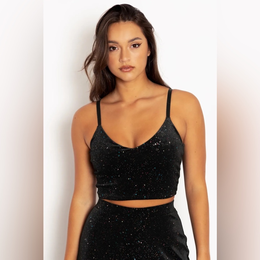 BLACKMILK All That Glitters Multi VELVET STRAPPY CROP TOP! Holiday Party Sparkle